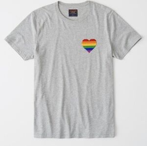 Abercrombie & Fitch Gray Tee with Rainbow Sequins Flip Heart Pride Size Large